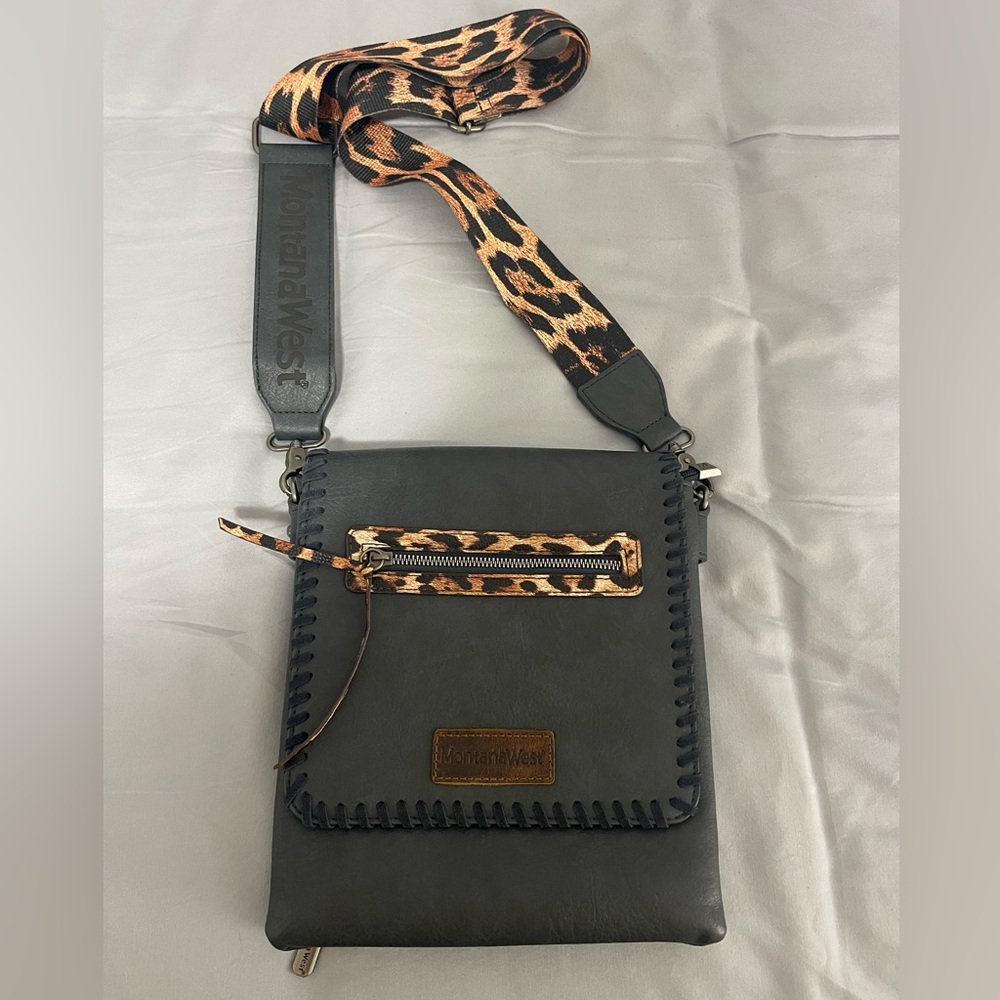 Montana West crossbody purse with leopard print details